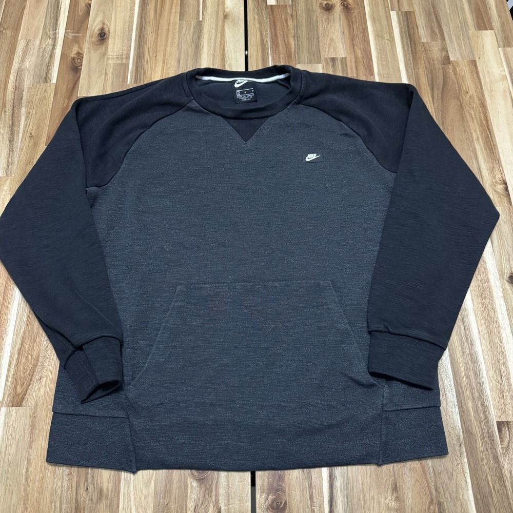 Nike‎ Sweatshirt Mens M Gray Sportswear Optic Crewneck Fleece Kangaroo Pocket